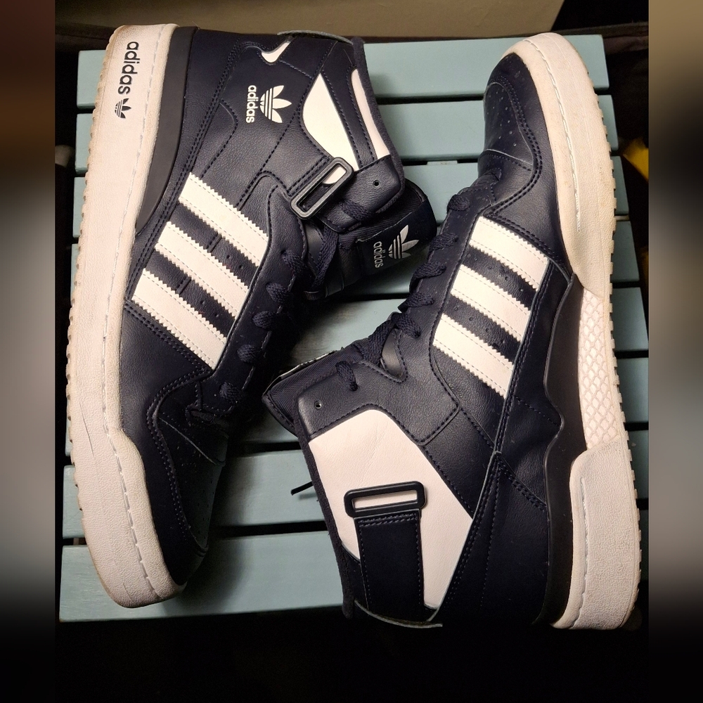 Adidas Men's Navy and White High-Top Sneakers